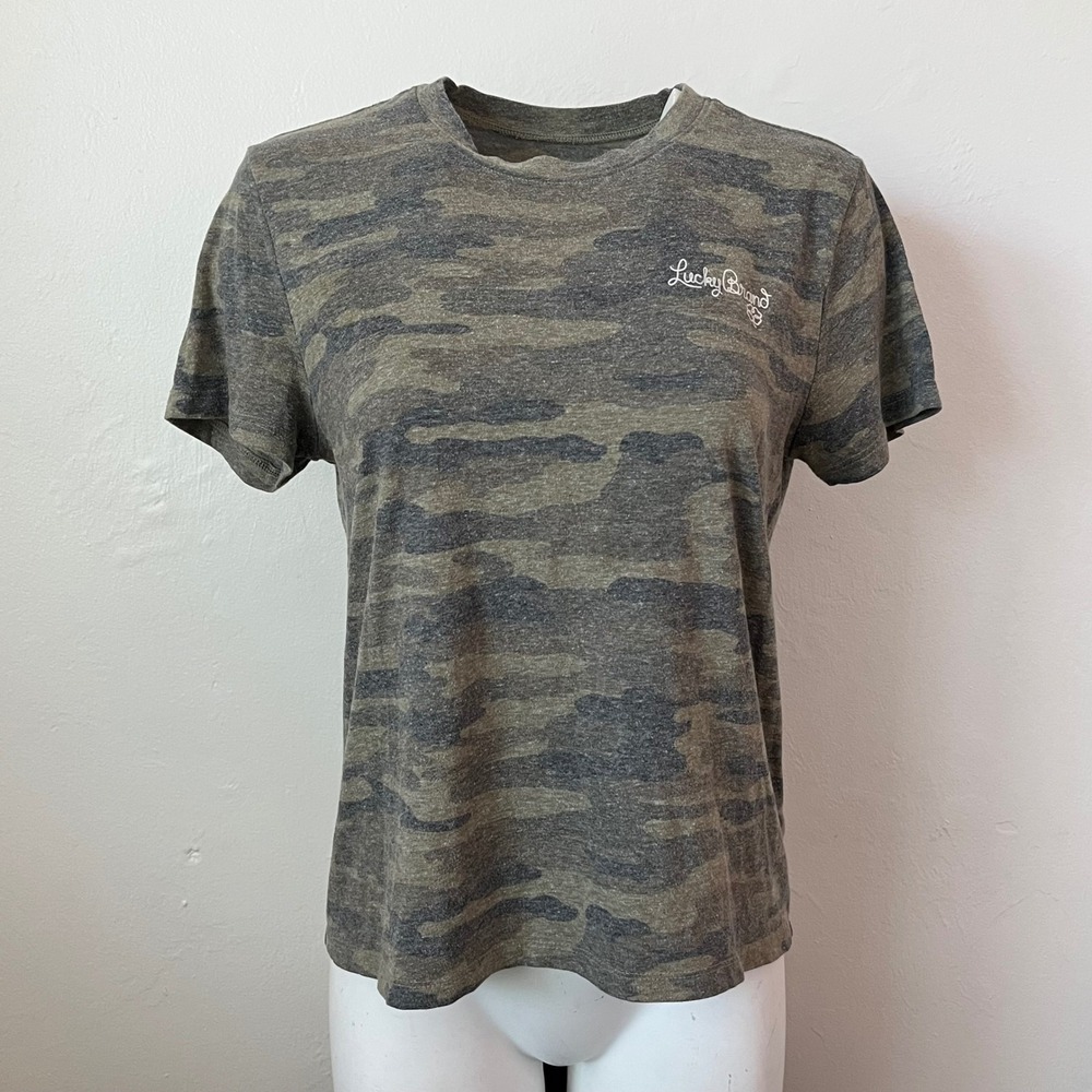 Lucky Brand Womens Camo Short Sleeve Crew Neck T-Shirt Green Camouflage Size M